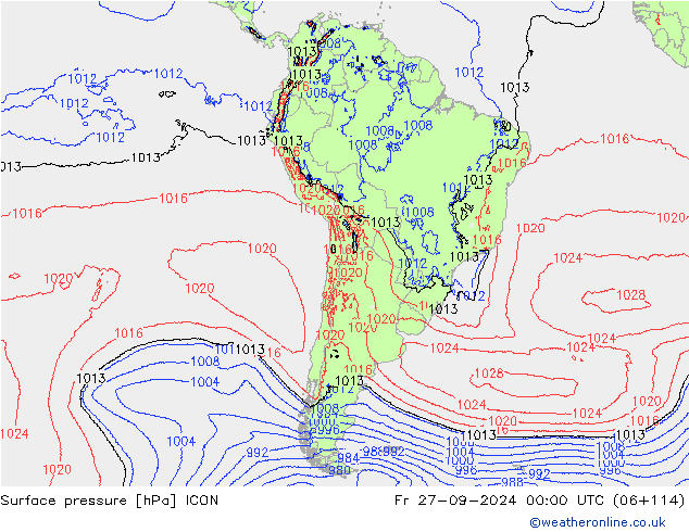 Surface pressure ICON Fr 27.09.2024 00 UTC