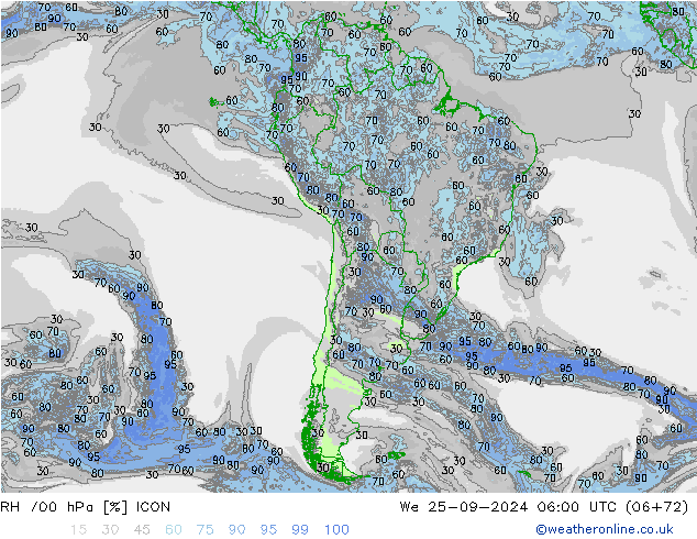 700 hPa Nispi Nem ICON Çar 25.09.2024 06 UTC