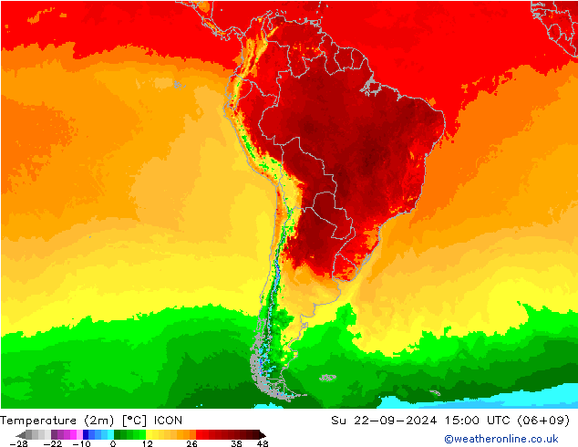 Temperatuurkaart (2m) ICON zo 22.09.2024 15 UTC