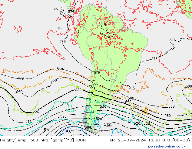 Height/Temp. 500 hPa ICON Seg 23.09.2024 12 UTC