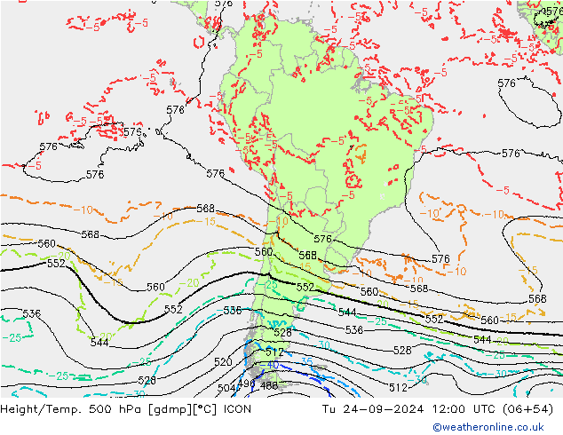 Height/Temp. 500 hPa ICON Út 24.09.2024 12 UTC