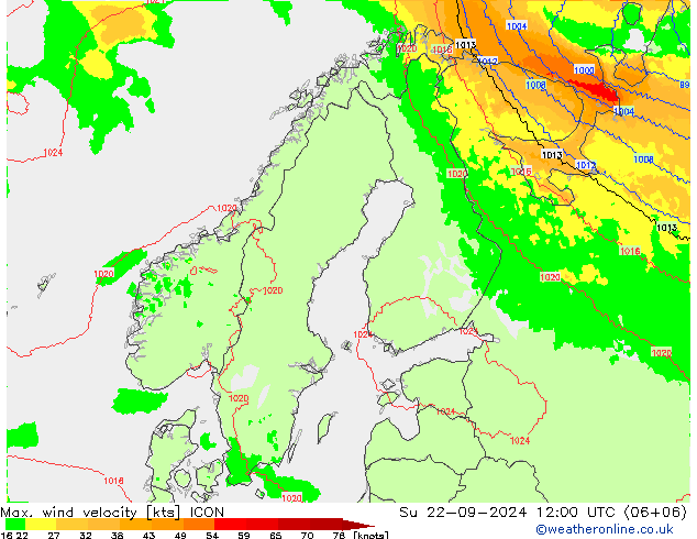 Max. wind velocity ICON 星期日 22.09.2024 12 UTC