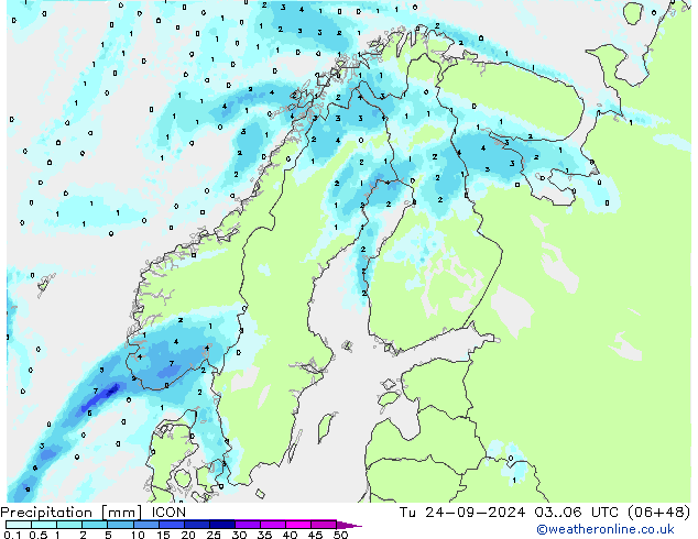 Precipitation ICON Tu 24.09.2024 06 UTC