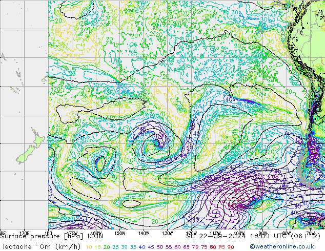 Isotachs (kph) ICON Su 22.09.2024 18 UTC