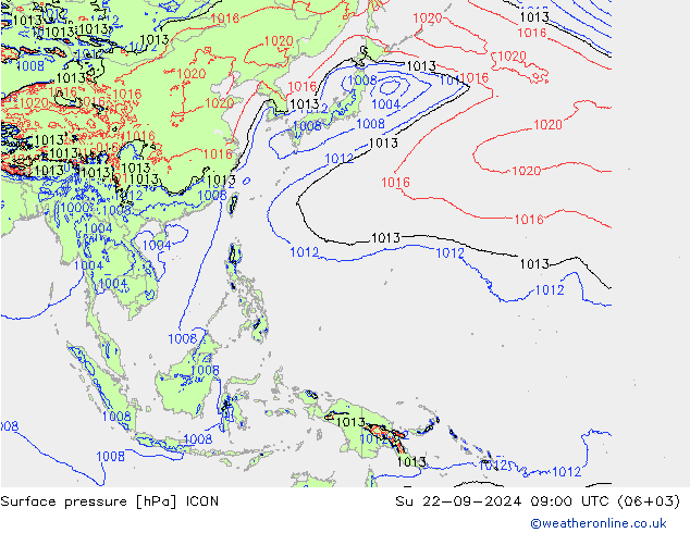 Pressione al suolo ICON dom 22.09.2024 09 UTC