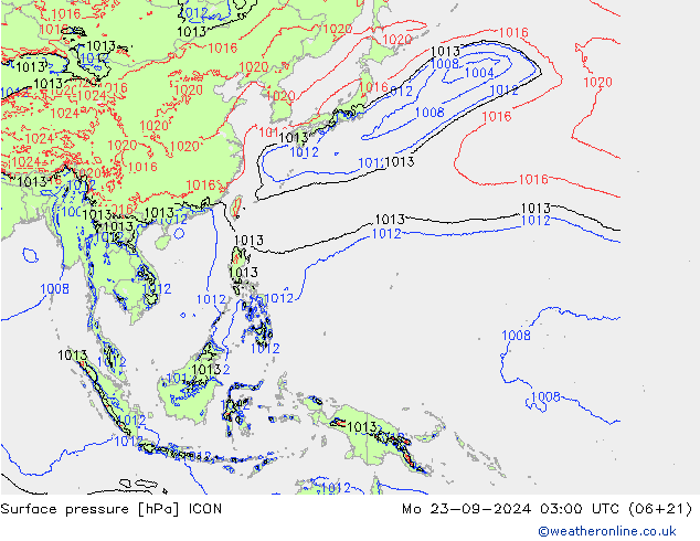 приземное давление ICON пн 23.09.2024 03 UTC