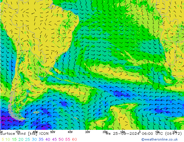 Surface wind ICON We 25.09.2024 06 UTC