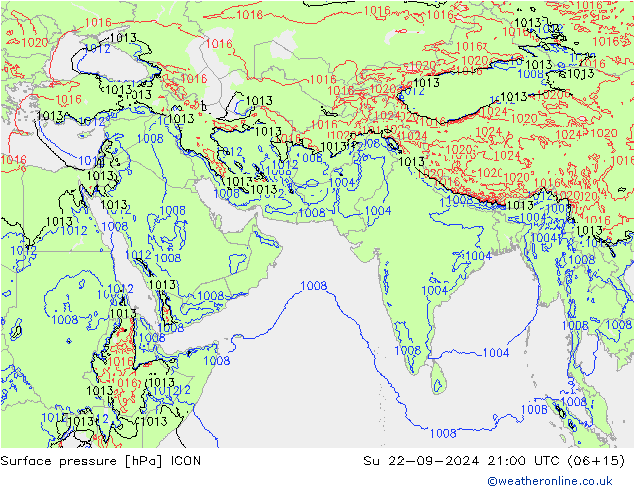 Surface pressure ICON Su 22.09.2024 21 UTC