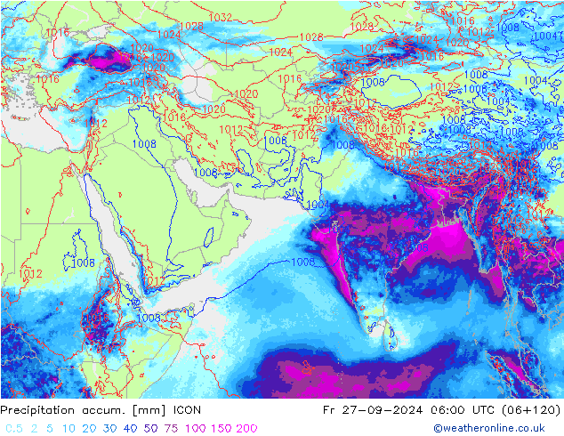 Totale neerslag ICON vr 27.09.2024 06 UTC