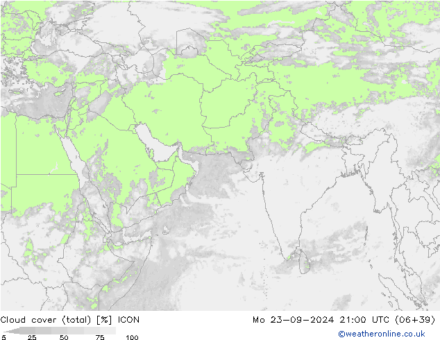 Bewolking (Totaal) ICON ma 23.09.2024 21 UTC