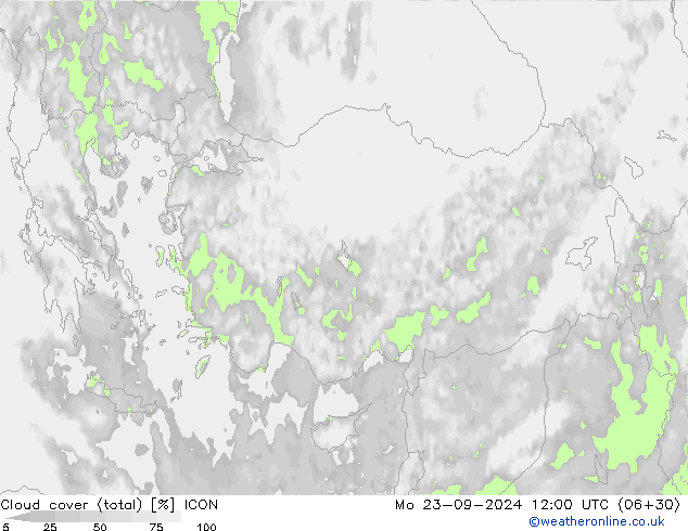 Cloud cover (total) ICON Mo 23.09.2024 12 UTC