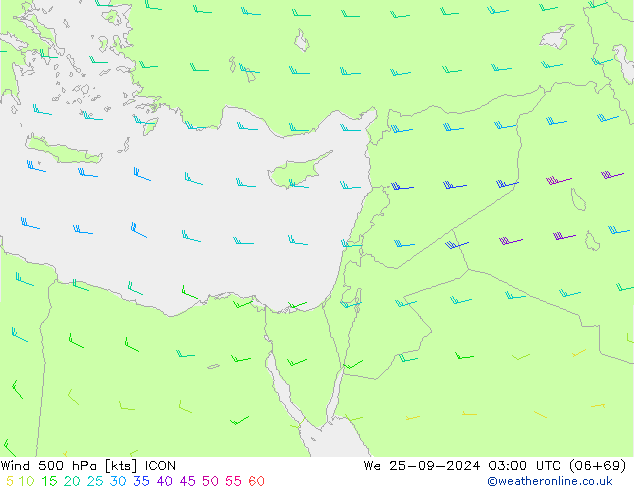 Wind 500 hPa ICON We 25.09.2024 03 UTC