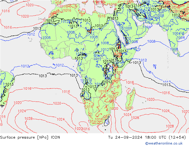 Surface pressure ICON Tu 24.09.2024 18 UTC