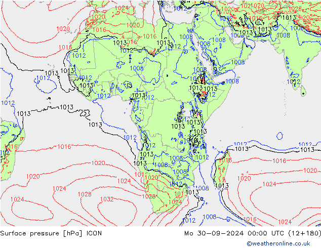 Presión superficial ICON lun 30.09.2024 00 UTC