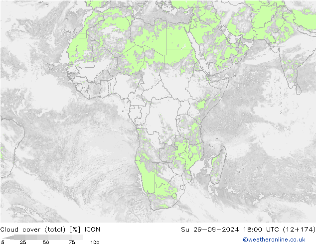 Cloud cover (total) ICON Su 29.09.2024 18 UTC