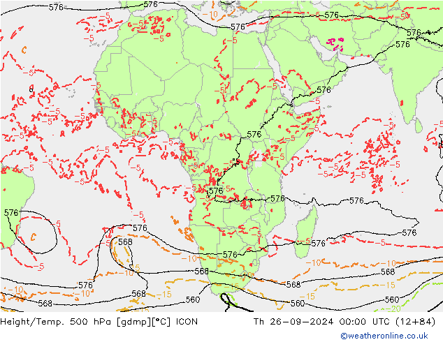 Height/Temp. 500 hPa ICON Čt 26.09.2024 00 UTC