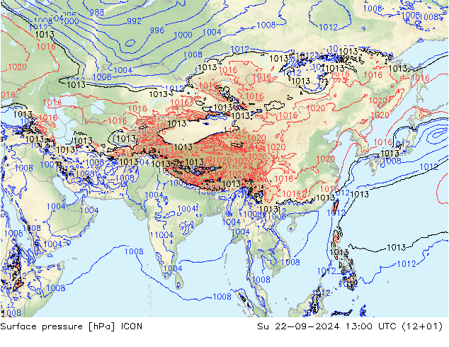 Surface pressure ICON Su 22.09.2024 13 UTC