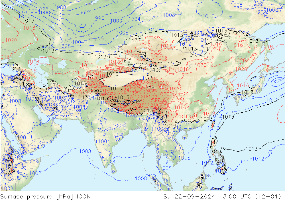 Surface pressure ICON Su 22.09.2024 13 UTC