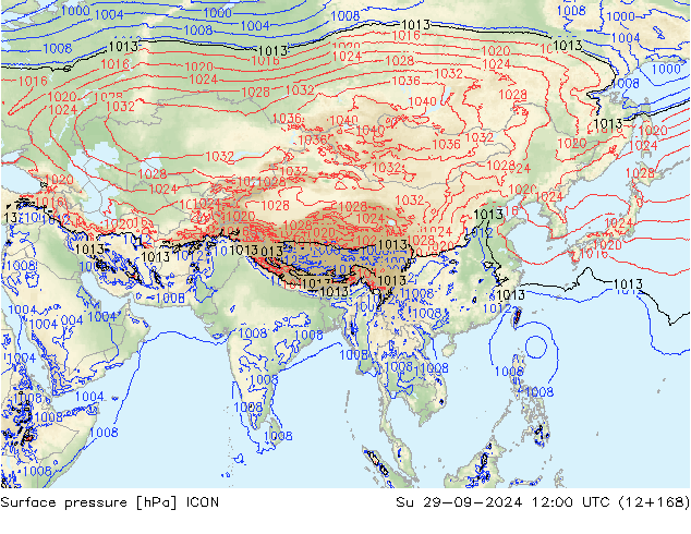 Surface pressure ICON Su 29.09.2024 12 UTC