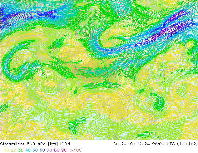 Streamlines 500 hPa ICON Su 29.09.2024 06 UTC