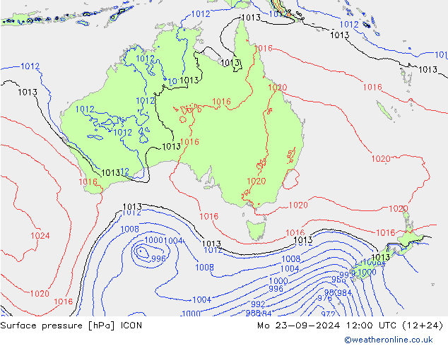 Surface pressure ICON Mo 23.09.2024 12 UTC