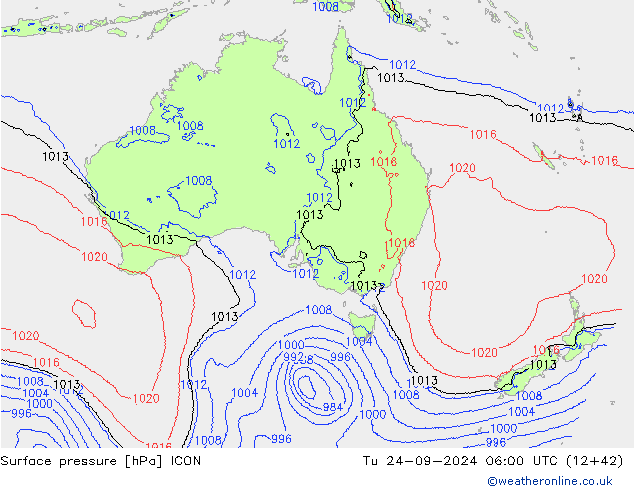 Atmosférický tlak ICON Út 24.09.2024 06 UTC