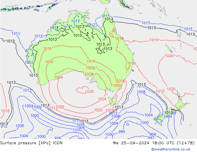 Pressione al suolo ICON mer 25.09.2024 18 UTC