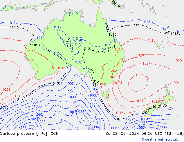 Pressione al suolo ICON sab 28.09.2024 06 UTC