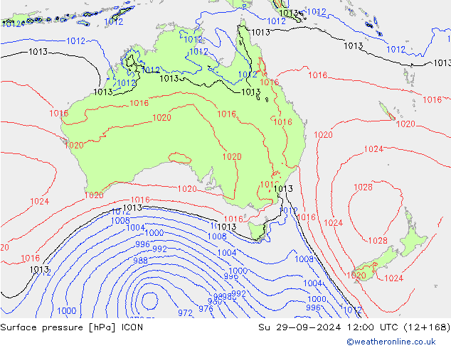 Yer basıncı ICON Paz 29.09.2024 12 UTC