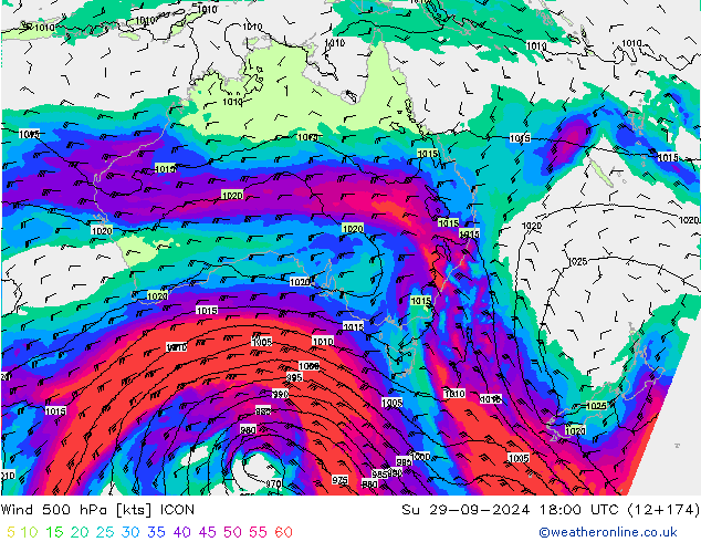 Viento 500 hPa ICON dom 29.09.2024 18 UTC