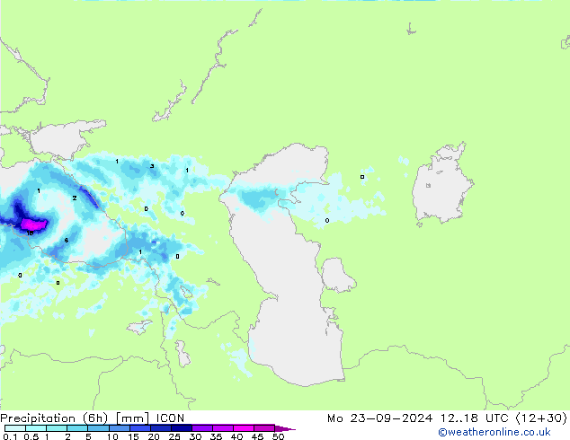 Precipitation (6h) ICON Po 23.09.2024 18 UTC