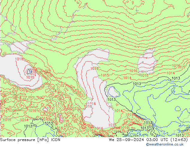 Pressione al suolo ICON mer 25.09.2024 03 UTC