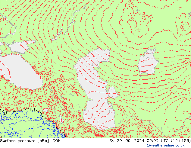 Surface pressure ICON Su 29.09.2024 00 UTC