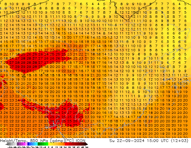 Height/Temp. 850 hPa ICON 星期日 22.09.2024 15 UTC