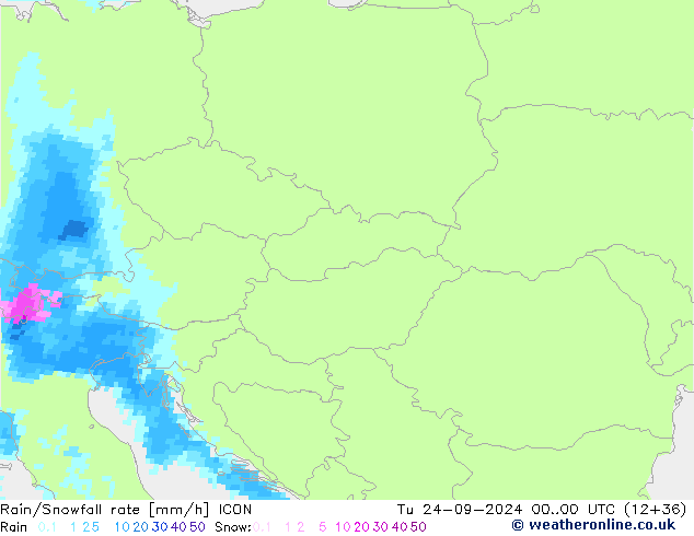 Regen/Sneeuwval ICON di 24.09.2024 00 UTC