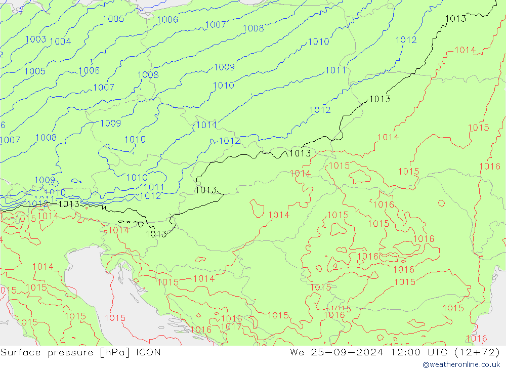 приземное давление ICON ср 25.09.2024 12 UTC