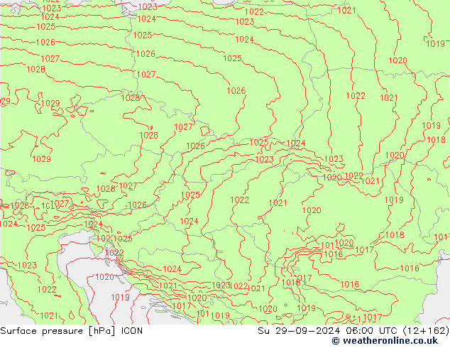 Surface pressure ICON Su 29.09.2024 06 UTC