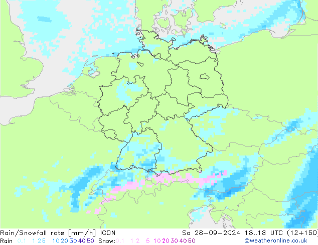 Rain/Snowfall rate ICON  28.09.2024 18 UTC