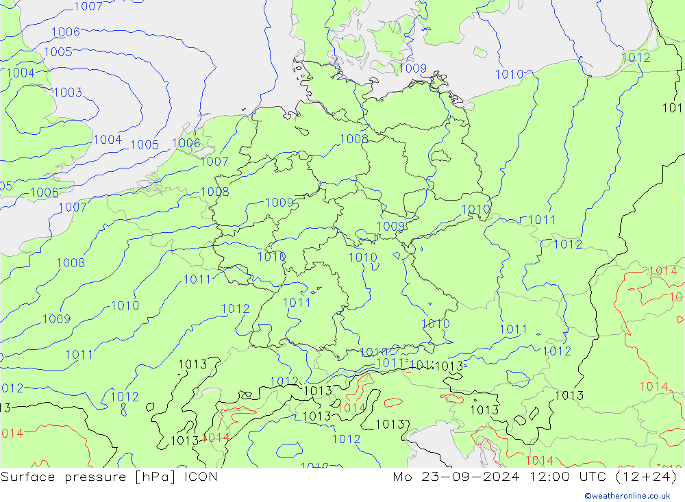 地面气压 ICON 星期一 23.09.2024 12 UTC