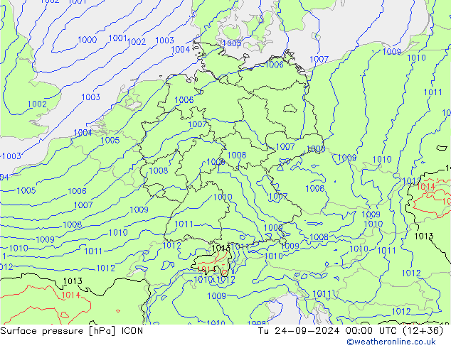 Yer basıncı ICON Sa 24.09.2024 00 UTC