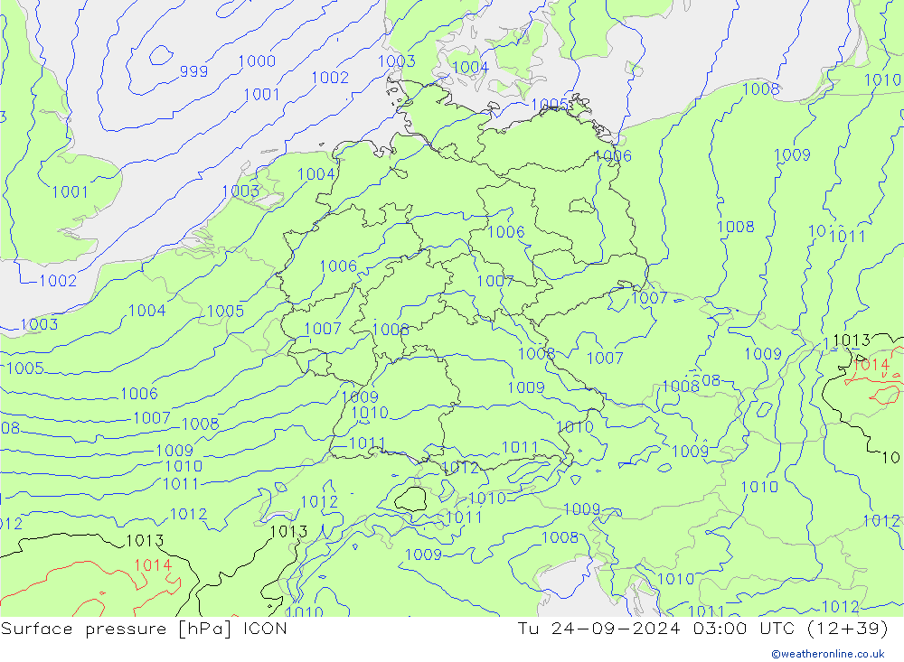 Luchtdruk (Grond) ICON di 24.09.2024 03 UTC