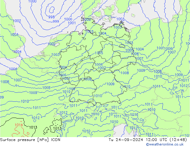 Luchtdruk (Grond) ICON di 24.09.2024 12 UTC