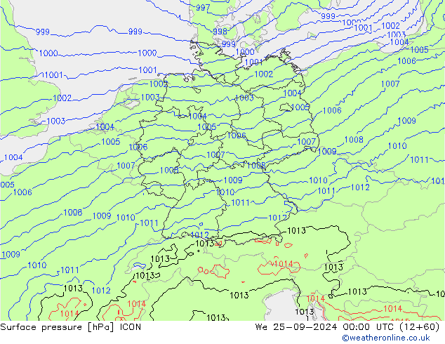 приземное давление ICON ср 25.09.2024 00 UTC