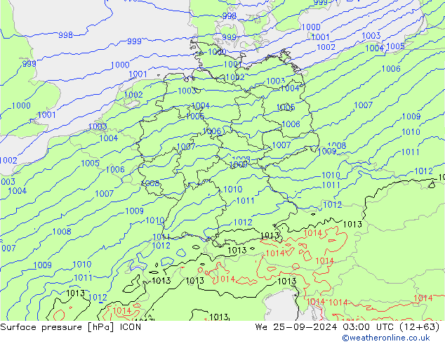 ciśnienie ICON śro. 25.09.2024 03 UTC