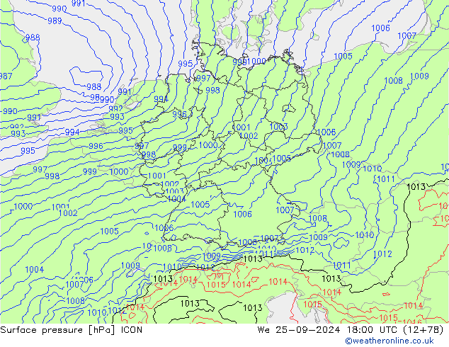 Yer basıncı ICON Çar 25.09.2024 18 UTC