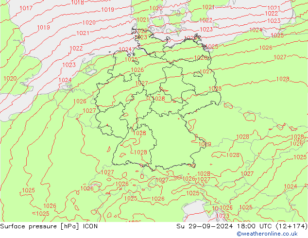 pressão do solo ICON Dom 29.09.2024 18 UTC