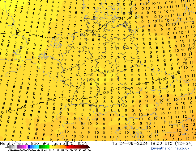 Height/Temp. 850 hPa ICON mar 24.09.2024 18 UTC