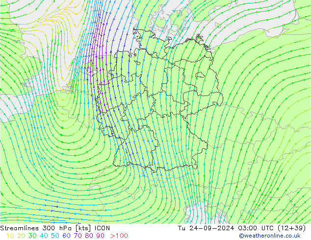 Stroomlijn 300 hPa ICON di 24.09.2024 03 UTC