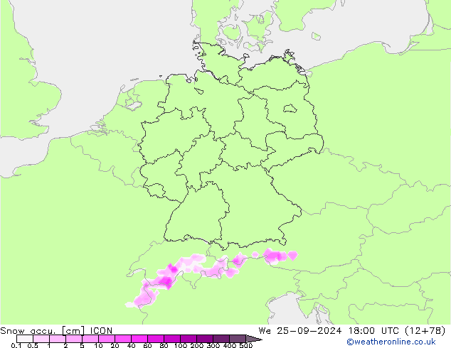 Snow accu. ICON We 25.09.2024 18 UTC