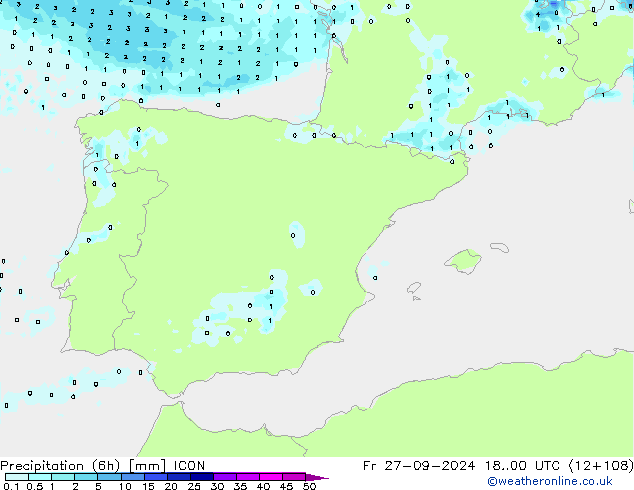 Precipitation (6h) ICON Fr 27.09.2024 00 UTC